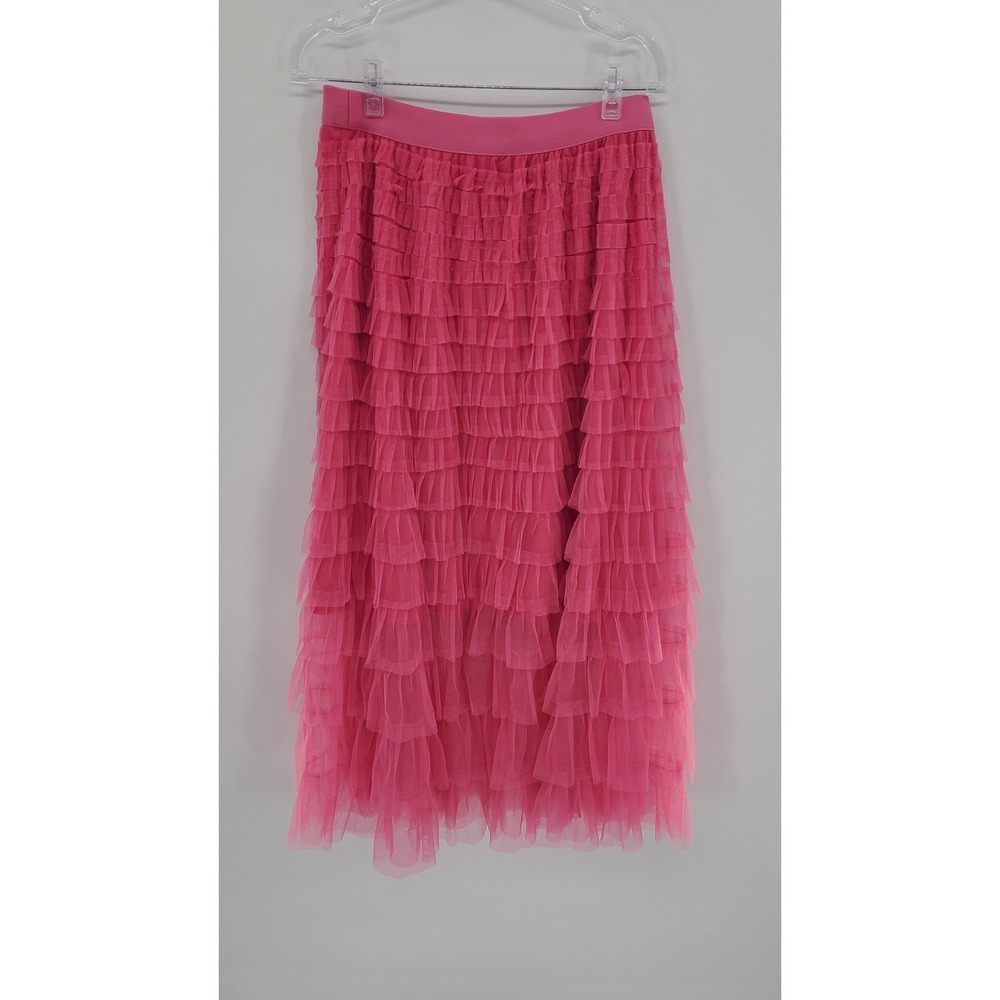 Coquette Fairy Tulle Pink Tiered Womens Maxi Skirt Medium Sheer Ethereal Kawaii - Picture 9 of 14